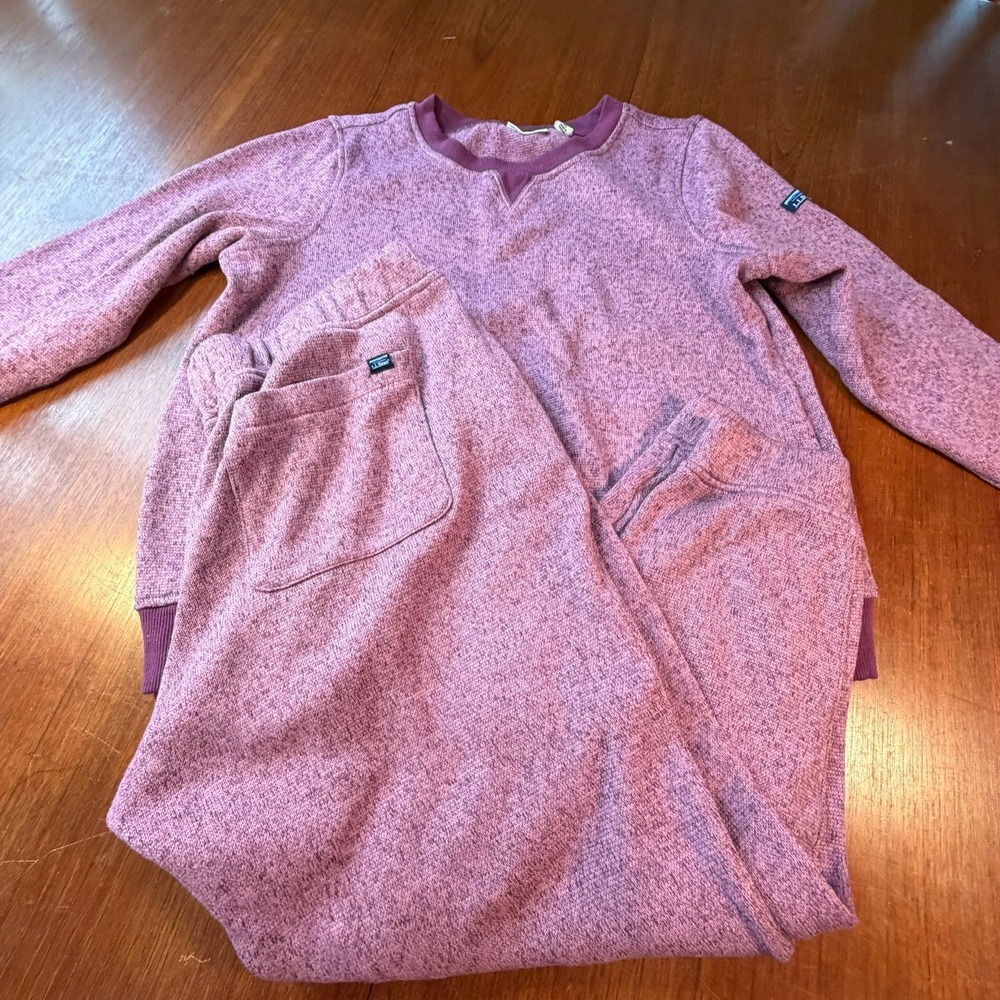 L.L. Bean Sweater Fleece Loungewear Tracksuit Set Heather Purple Sz M Cabincore